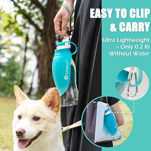 Miniatura 3 de LumoLeaf Botella de agua para perros para caminar, dispensador de agua portátil para mascotas con cuenco de hojas plegable, botella de viaje ligera