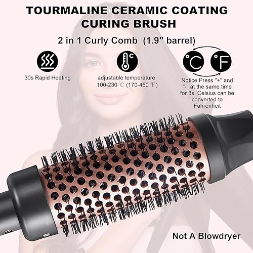 Miniatura 10 de Juego de varita rizadora de pelo 5 en 1 PTC de calentamiento rápido, herramientas profesionales para peinar el cabello con control de temperatura