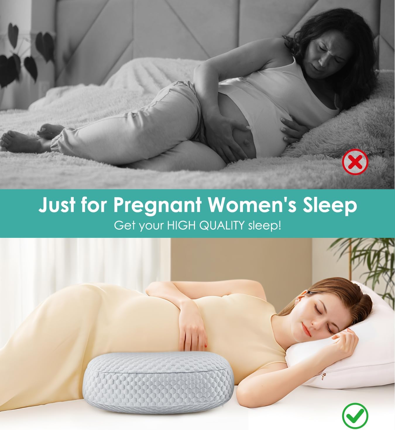 Pregnancy Pillow Cooling for Sleeping, Detachable and Adjustable Double-Sided Support Maternity Pillow Skin-Friendly for Pregnant Women Back, HIPS, Legs(30°Slope Design Verified by Expectant Mothers)
