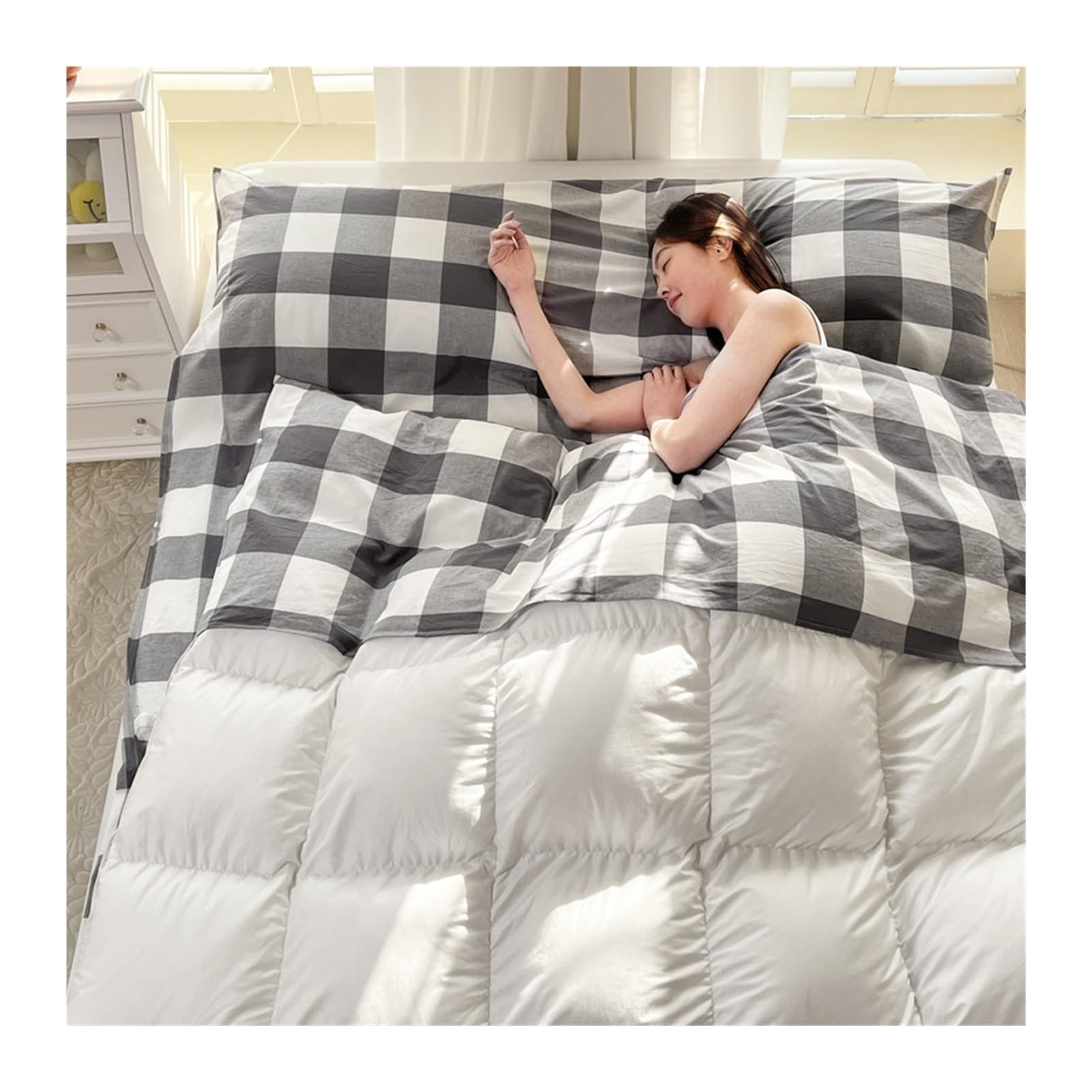 GBHMJU Sleeping Bag Liner Washed Cotton Adult Sleep Sack Gingham Travel Sheets for Hotel Travel Sleep Sack, Camping Sleeping Bag Liners for Cold Weather(Gray A,180x210cm-70x82)