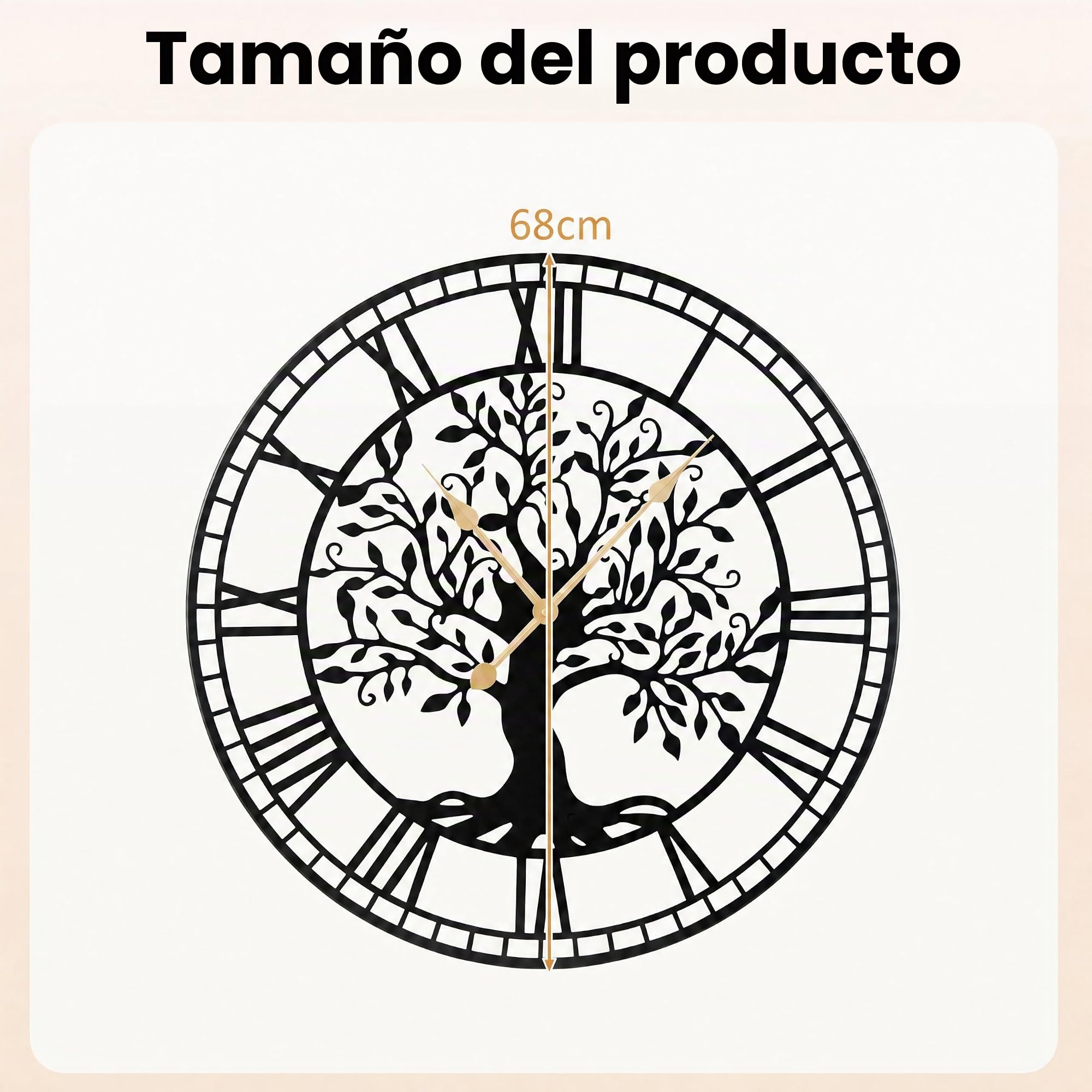 LIFEZEAL - Reloj de pared grande y silencioso de 68 cm, diseño moderno, árbol de la vida de metal, péndulo sin tic-Tac con pilas, decoración de pared para sala de estar, dormitorio, oficina (Style1)
