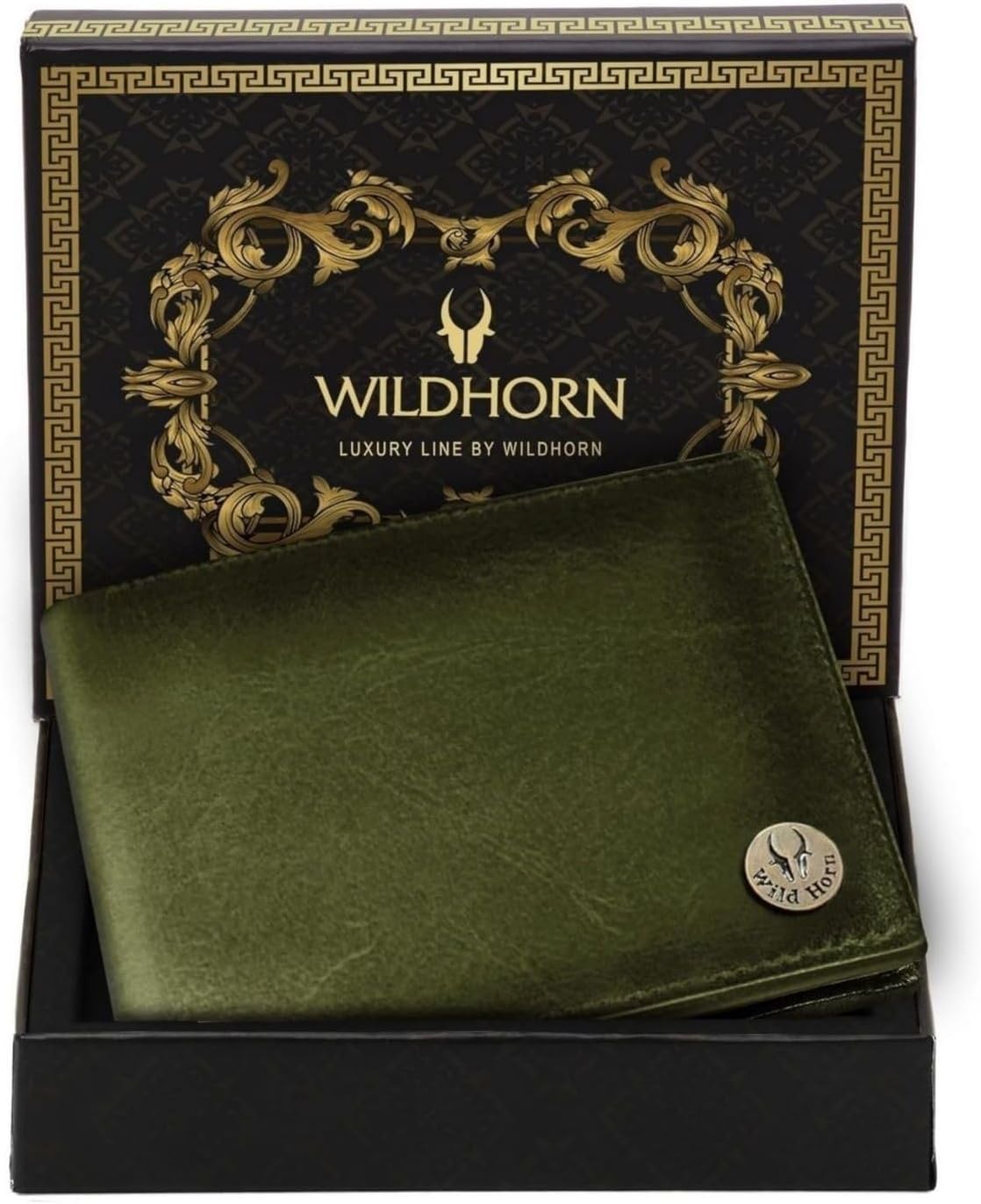 WildHorn Leather Wallet for Men with 6 Credit Card Slots I 2 Currency Compartments I 1 Coin Pocket, Green Crunch, 11.5 x 9.3 x 01 cm, Classic