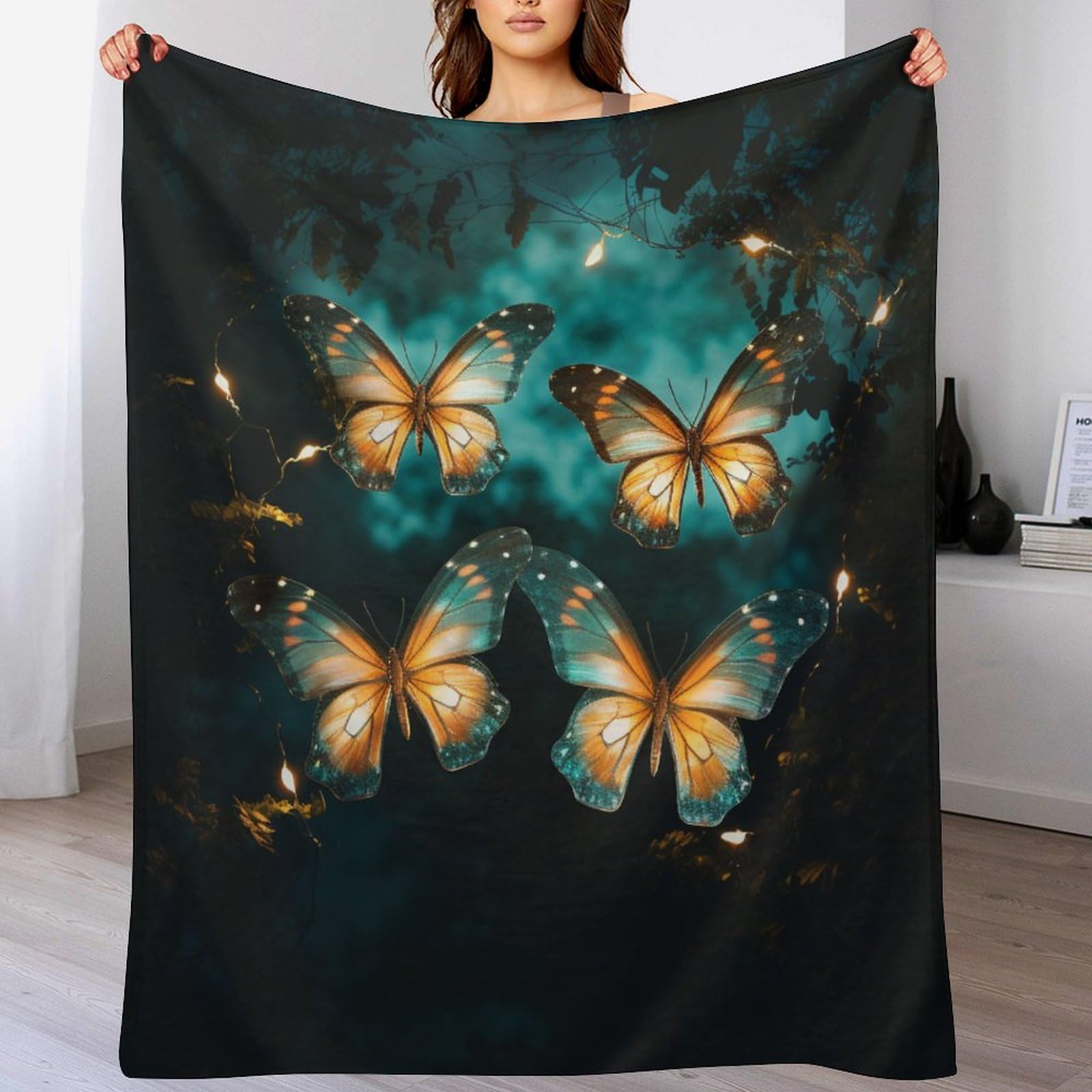 Couverture en flanelle épaisse et chaude pour un lit doux au motif papillon