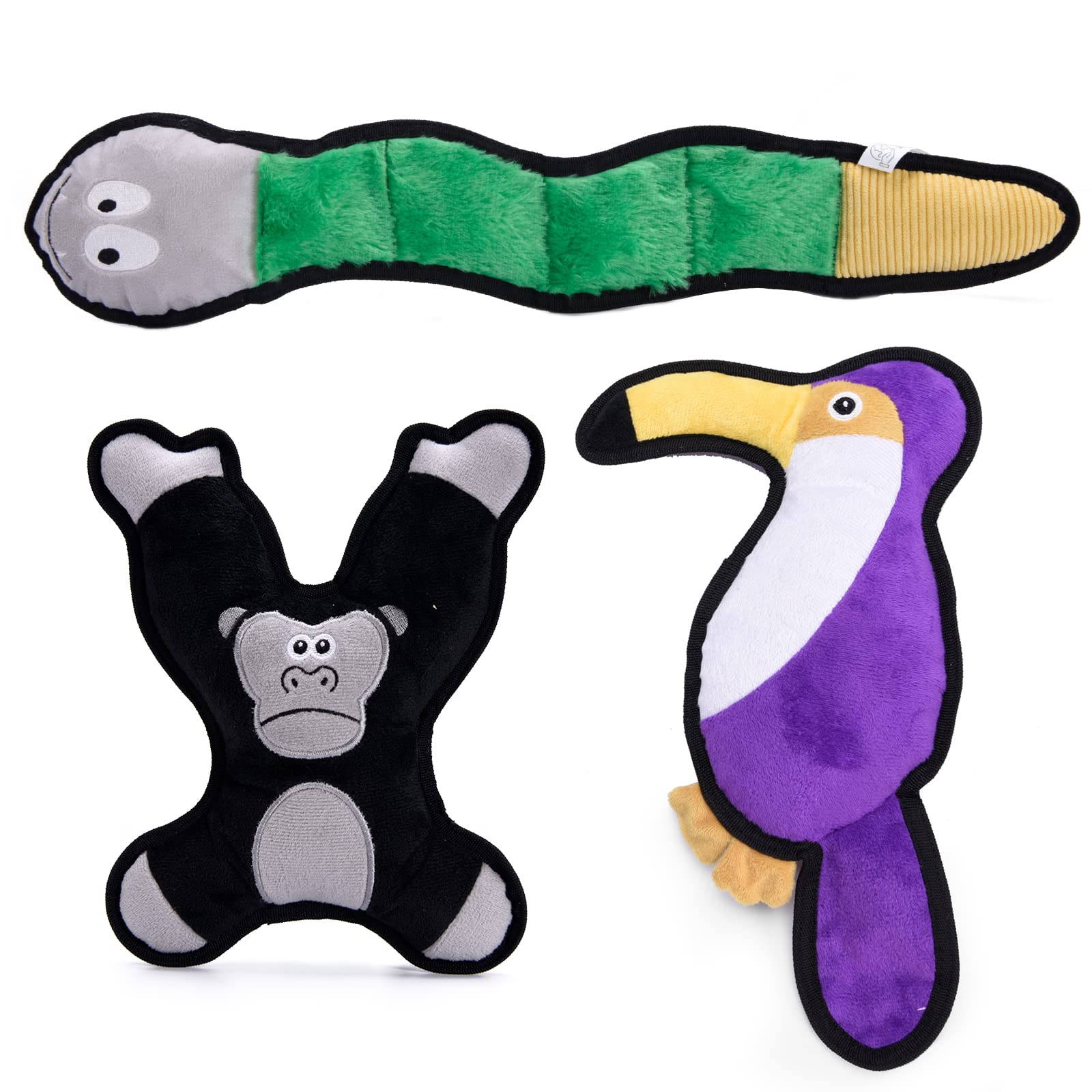 Squeaky Dog Toys Jungle Set, 3 Pack Tough Dog Chew Toys, Interactive Plush Rope Toys for Puppy with Crinkle Paper