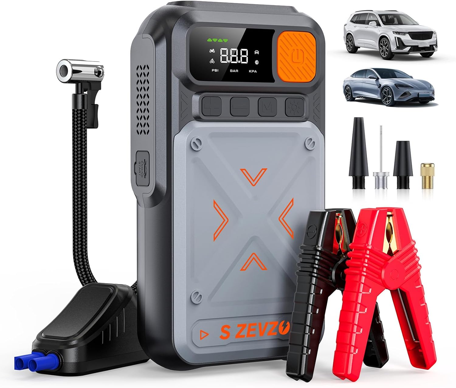 B29L 10 in 1 Car Jump Starter with Air Compressor, 3500A 150PSI Jump Box Battery Pack(8.0 Gas/6.0L Diesel), Portable 12V Jump Box with Cordless Auto-Shutoff Tire Inflator, USB Ports, LCD Display
