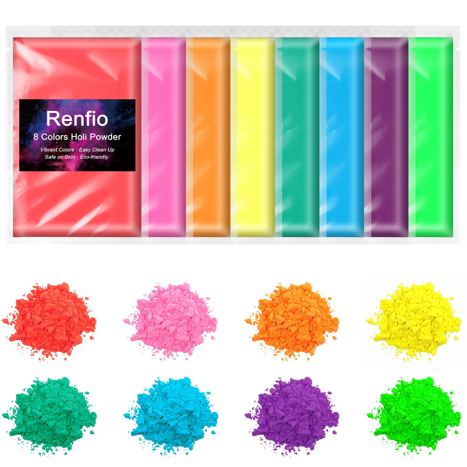 Color Run Powder, 8 Pack X 3.5oz(100g) Each Holi Powder 8 Colors Natural Color Powder Bulk Chalk Powder Paint Assorted Colored Powders for Gender Reveal Games, Smoke Bombs, Color War, Rangoli