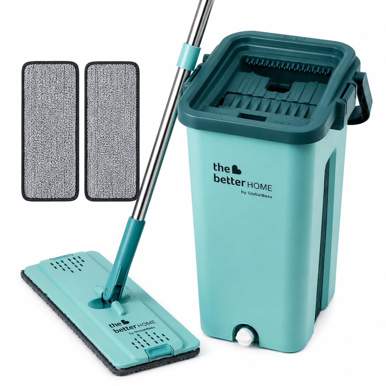 The Better Home 360° Bucket Mop Set | Square Flat Mop with Wringer Bucket | Stainless Steel Handle Floor Cleaning System | Microfiber Mop for Home Kitchen Bathroom Tiles (Green)-image-17