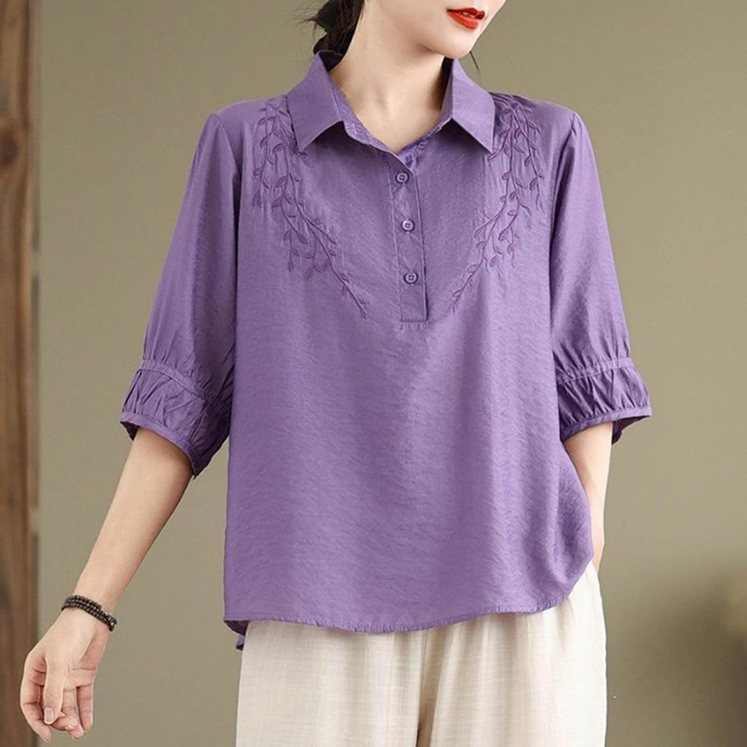 Women's Shirt Short Sleeve Cotton Linen Vacation Loose | Linen Shirt for Women Summer Short Sleeve Cotton Linen Tops Vacation Loose Casual V Neck Gauze Blouses