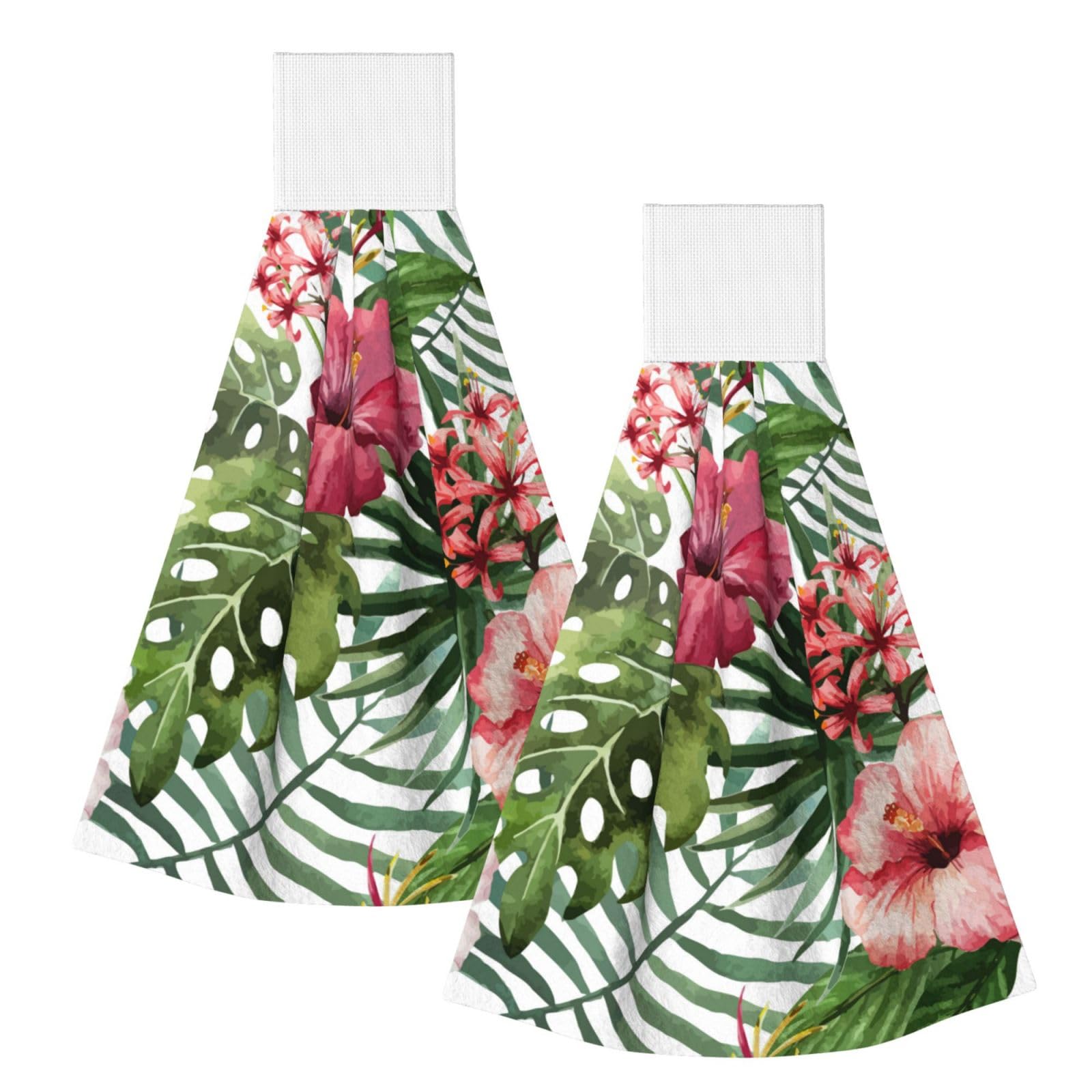 DOPKLNA Hibiscus Flower Print, 2 Pcs Hanging Coral Fiber Hand Towels for Bathroom, Absorbent Kitchen Towels