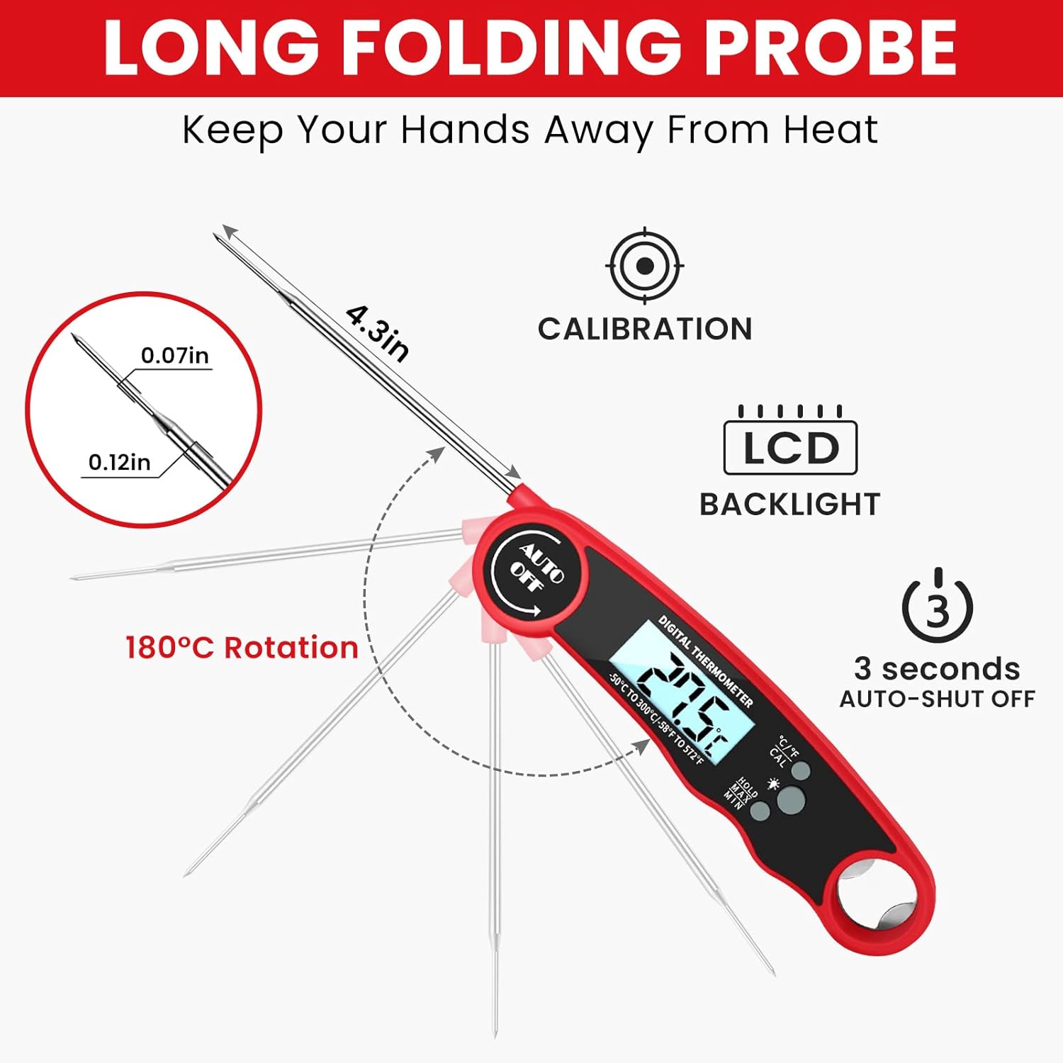 review Digital Meat Thermometer,Maiqufa®IP67 Waterproof Instant-Read Cooking Food Thermometer with Folding Probe,Backlight and Calibration for Deep Fry,Baking,BBQ,Liquids and Candy & Air Fryer