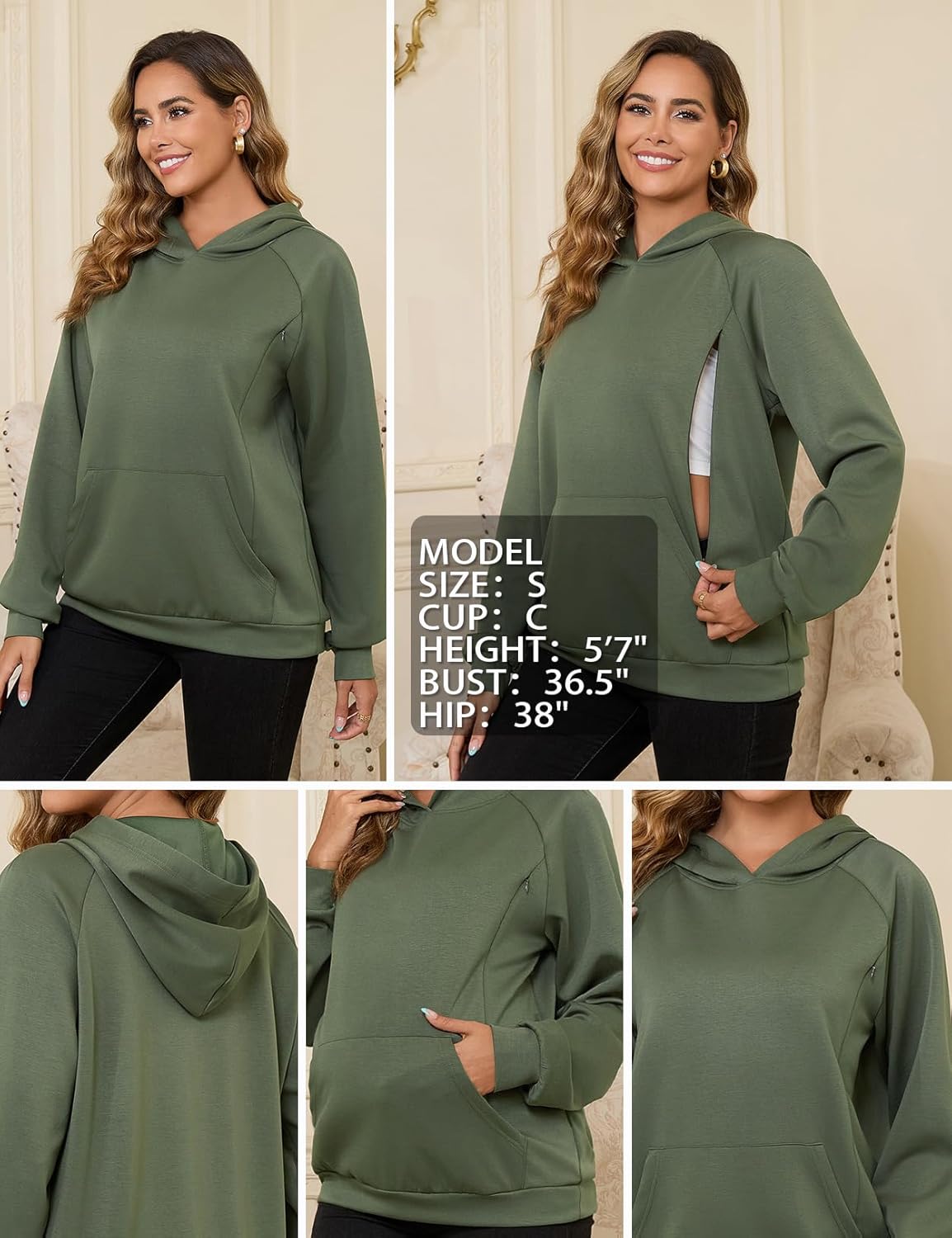 Bhome Nursing Sweatshirt Hoodie for Breastfeeding with Hidden Zippers Maternity Breast Pumping Tops Kangaroo Pocket - Image 5