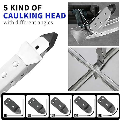 Miniatura 3 de OAMCE Kit de herramientas de calafateo de acero inoxidable 4 en 1, removedor de calafateo de azulejos, almohadillas de silicona, acabado de sellador