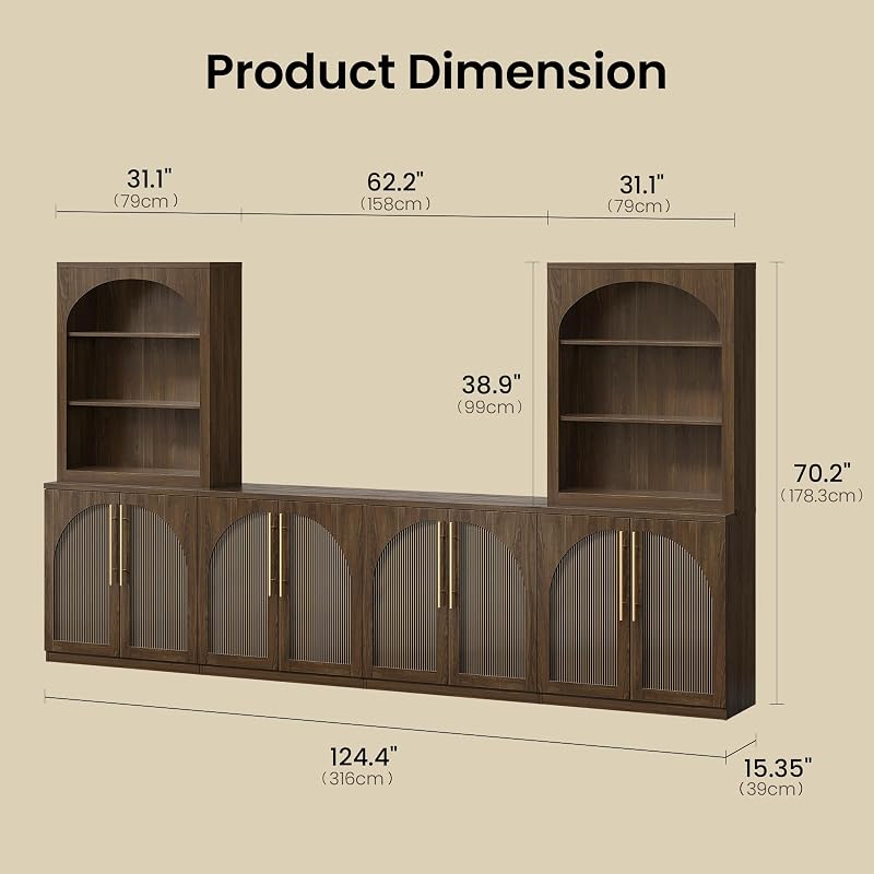 ModernMate 124" Wall Unit 6-Piece Modular TV Stand for 65" TV, Walnut image 2
