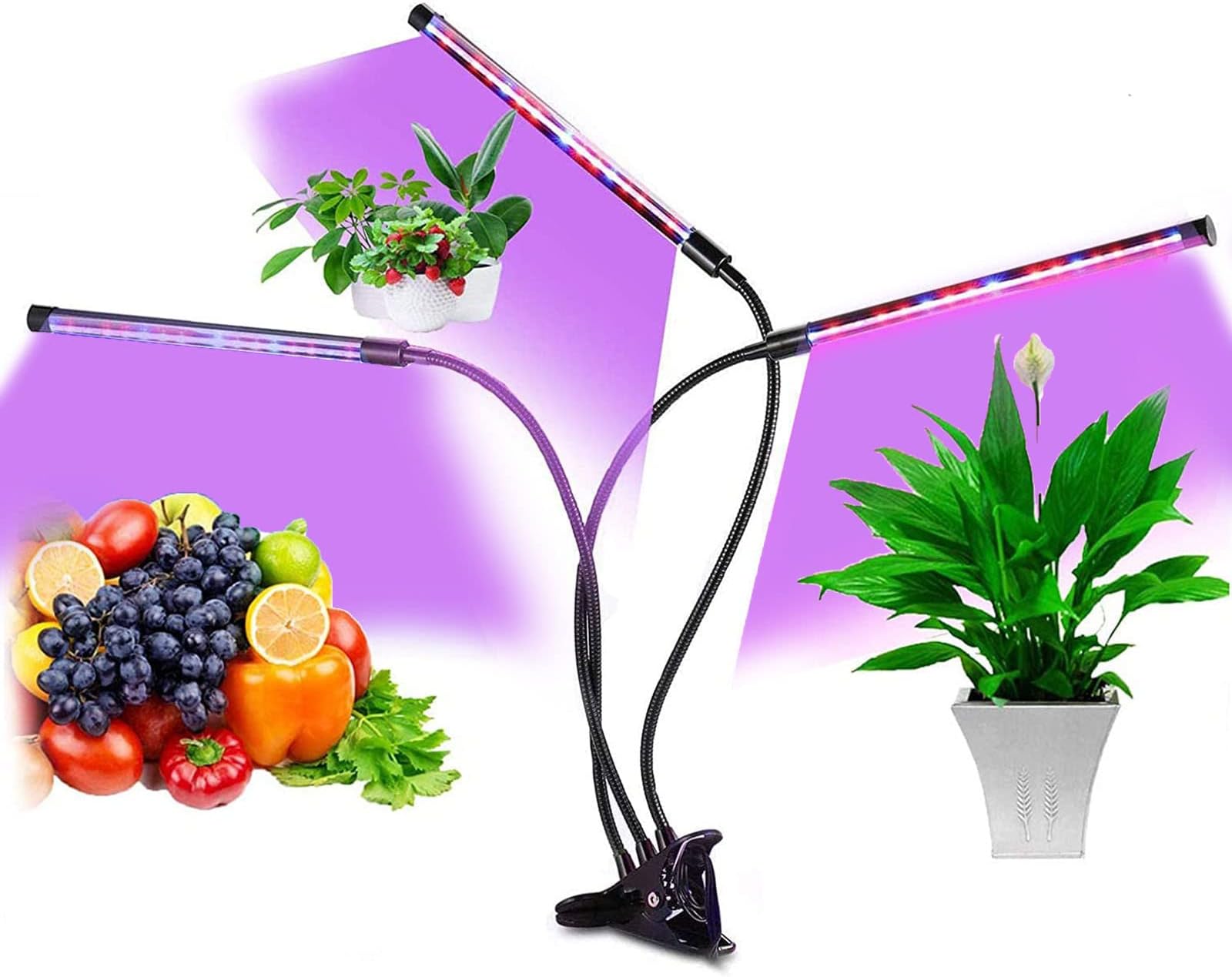 LED Grow Light for Indoor Plants, Plant Growing Lamps for Seedlings Succulents Microgreens 9 Levels Dimmable Brightness Adjustable with 3/9/12H Timer (3 Heads/63 LED)
