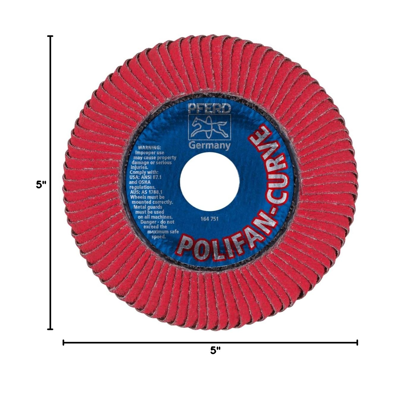 PFERD POLIFAN®-Curve Radial Type Flap Disc - 5" x 7/8", 60 Grit Ceramic Oxide, Welding Accessory and Angle Grinder Attachment - for Steel and Stainless Steel (INOX) Grinding - Pack of 1 - Part 67344