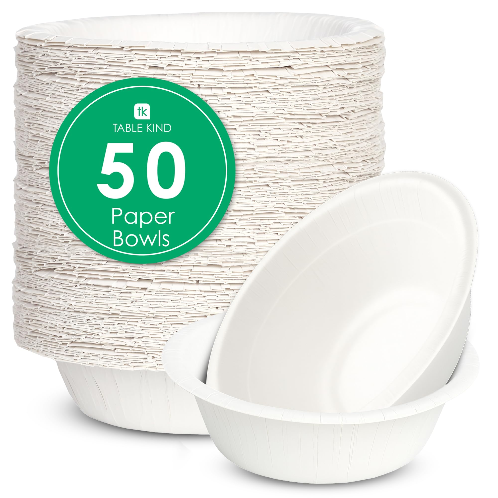 Table Kind 50 x Bulk Pack White Paper Bowls Eco-Friendly Disposable Bowls for Camping Catering Salad Dessert Cereal Recyclable Birthday Party Supplies Home Compostable 18cm