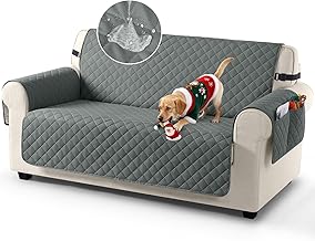 TAOCOCO Sofa Covers 100% Waterproof Sofa Slipcovers 2 Seater,Non Slip Double Seat Cover with Storage Pockets Both Side for Kids/Dogs/Pets,Washable Sofa Protector with Elastic Strap(Dark Grey)