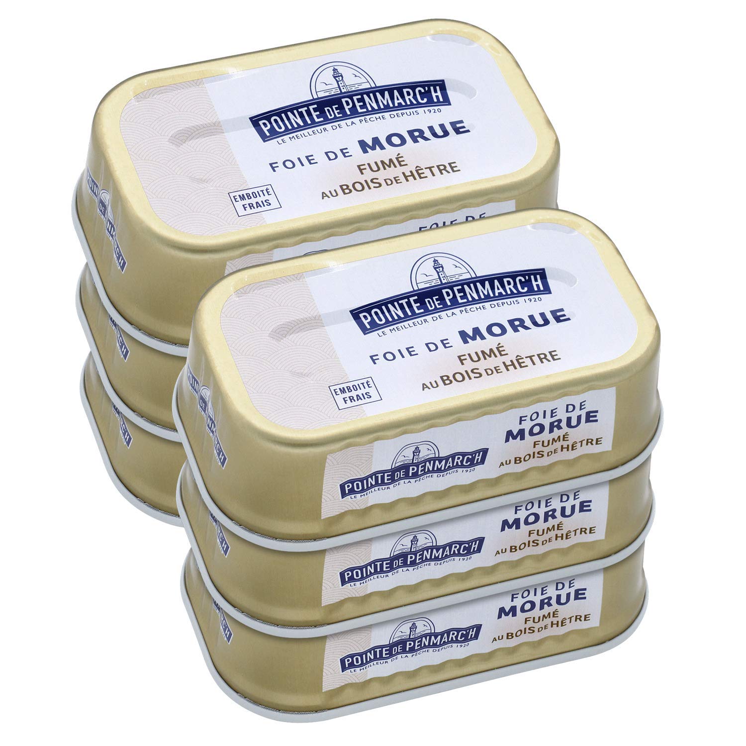 Foie de morue fumé au bois de hêtre Pointe de Penmarc'h le lot de 6 boîtes de 121 g - Livraison en 2 à 3 jours ouvrés depuis la Bretagne
