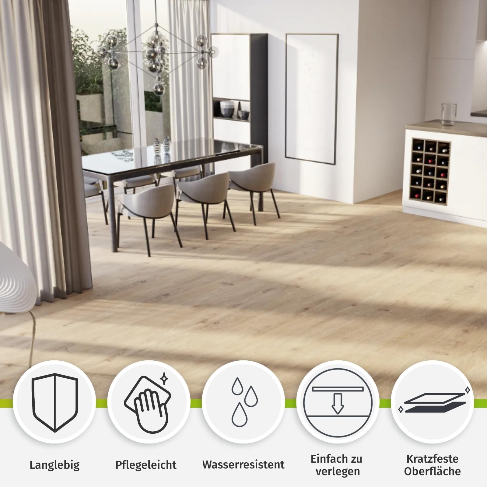 HORI Klick Hartvinylboden Rigid SPC Landhausdiele Holzoptik - Klick-Vinyl mit Trittschalldämmung - schwimmende Verlegung - - 122 x 18 x 0,35 cm - 2,2 m² - 10 Dielen