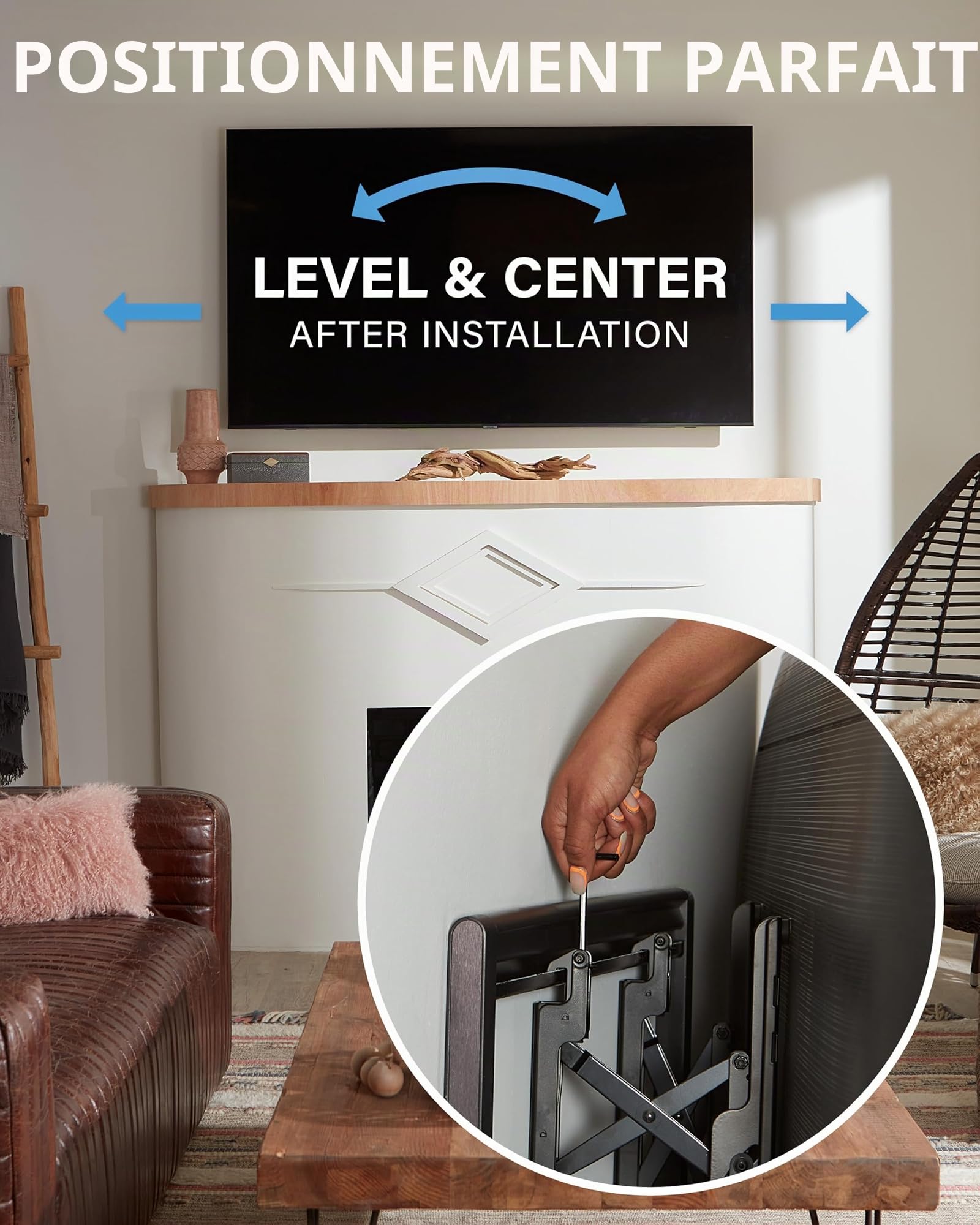 SANUS OLT7 Support mural inclinable 4D pour la plupart des téléviseurs à écran plat de 42 à 228,6 cm – Support universel inclinable pour TV à écran plat de 40,6 cm, 45,7 cm, 228,6 cm, poids maximum 68