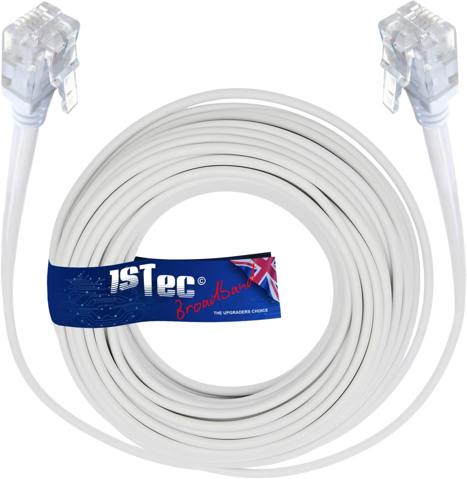 1STec 1.5M ADSL2+ Super High Speed Cat5e RJ11 Broadband Hub Internet Extension Cable for BT Infinity Sky Q Talktalk Plusnet EE Vodafone Post Office Router on Fibre/Standard Services 1.5 Metre White