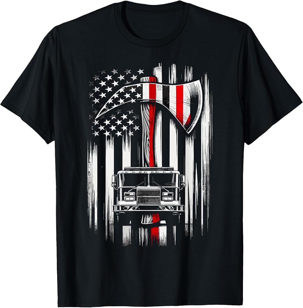 Firefighter American Fire Truck red Axe Fireman T-Shirt