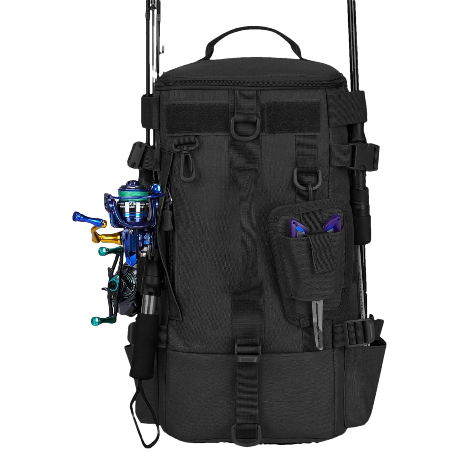 Zaino per attrezzatura da pesca, borsa per attrezzatura da pesca per | esterni con supporti per canna da pesca, grande borsa per attrezzatura da pesca, borsa da viaggio per pesca, campeggio