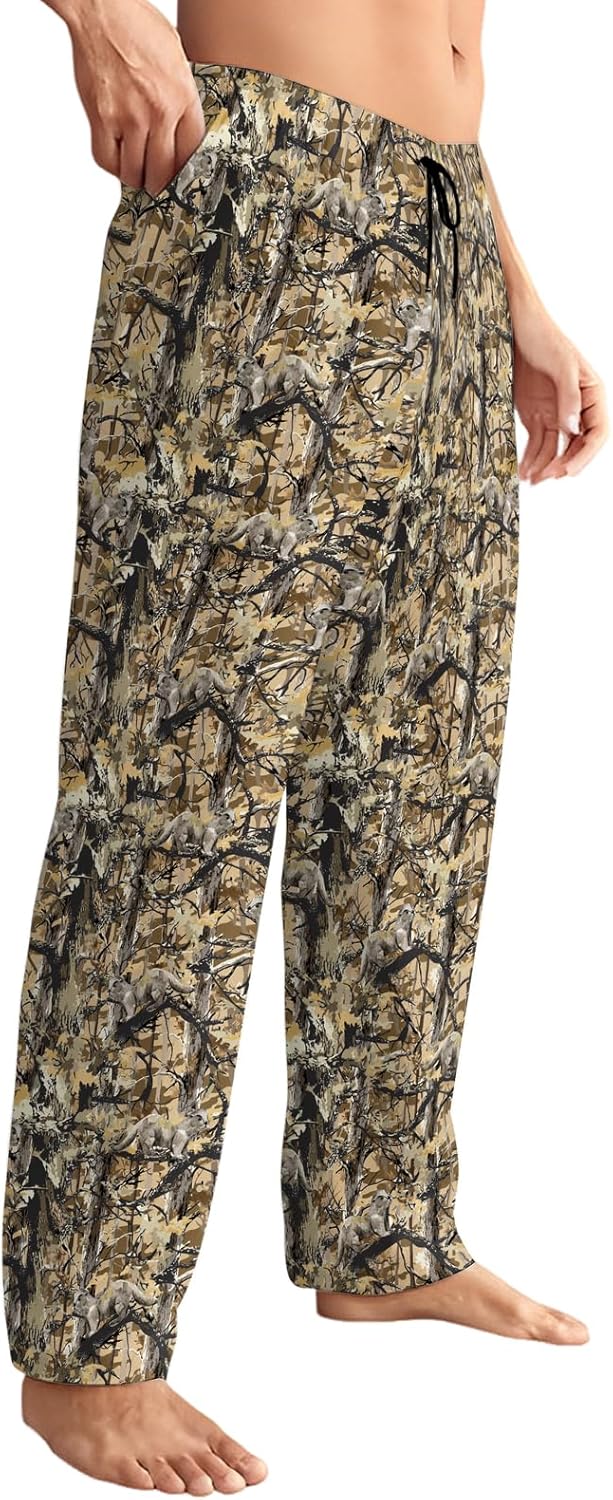 Camo Forest Fishing Men's Pajama Pants with Pockets Elastic Waistband Breathable Lightweight Sleep Pants for Men Soft Lounge Pants M - Image 4