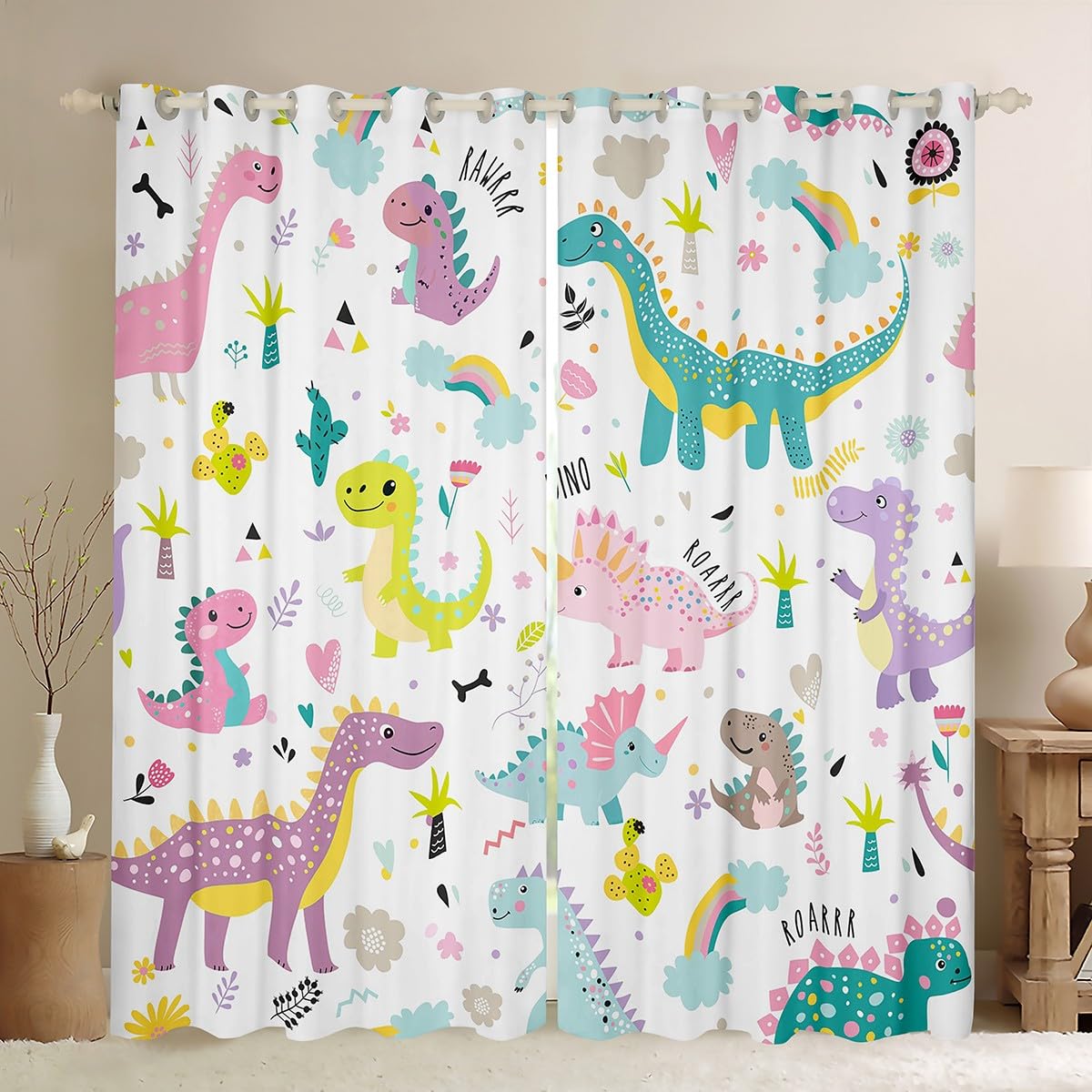 Homemissing Cortinas opacas para niños, 30%-50% con dinosaurios de la selva, cortinas de oscurecimiento de dinosaurios para dormitorio, para niños, niñas, vida silvestre, sala de estar (2 paneles, 46