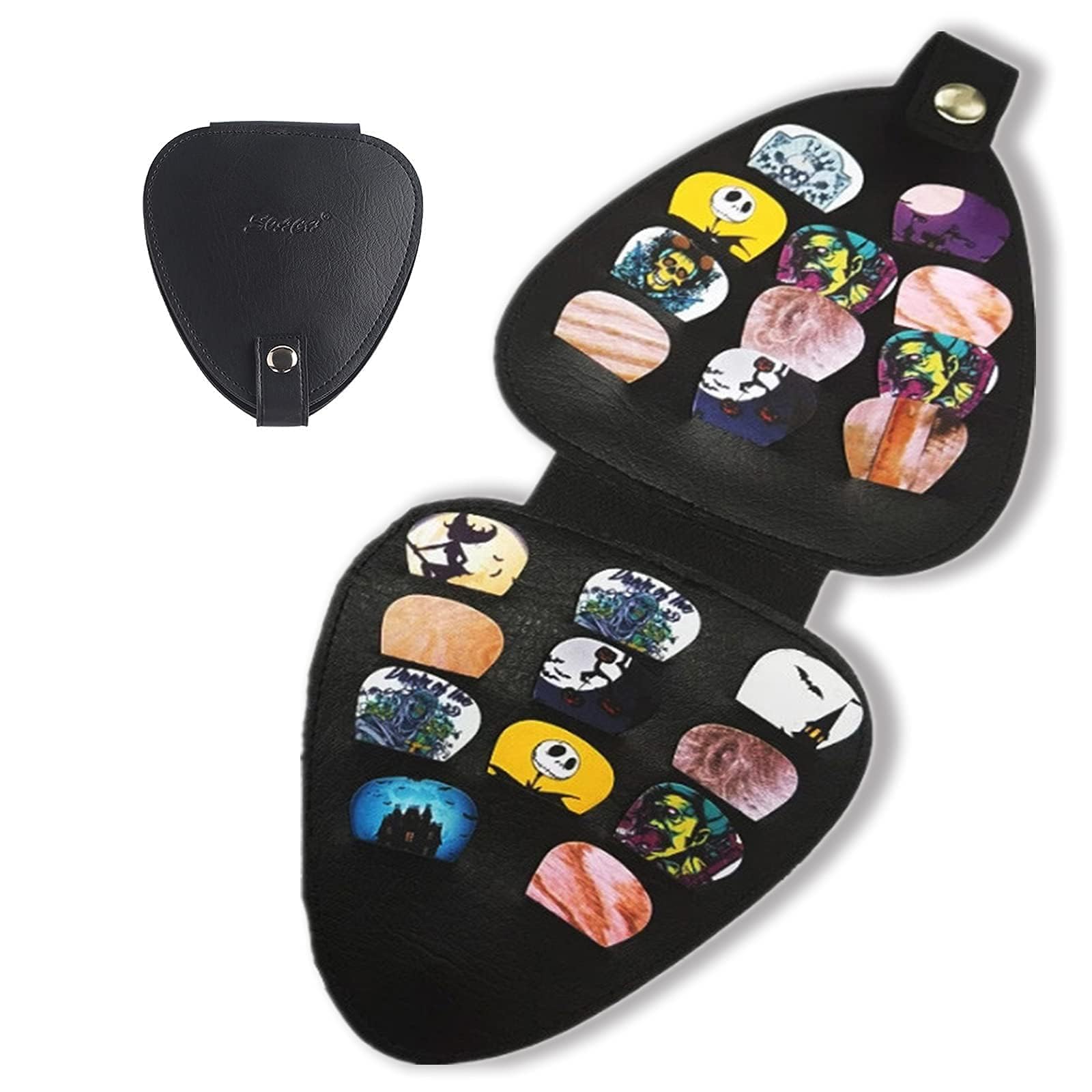 FENMOR Guitar Pick Holder Case with 22pcs for Acoustic Electric Guitar, Variety Pack Picks Storage Pouch Box, PU Leather Guitar Plectrums Bag, Gift