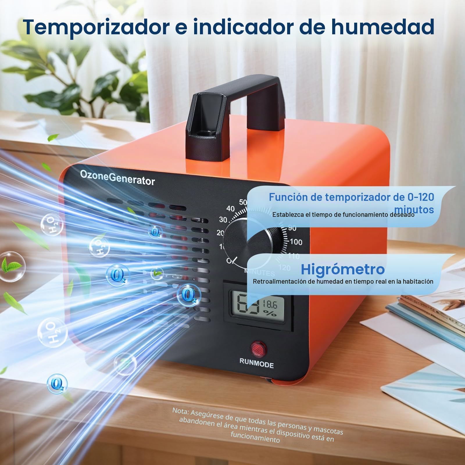 Generador de Ozono 60,000 mg/h para Casa y Coche, Purificador de Aire con Temporizador, Cubre Hasta 400 m² - Elimina Olores, Humo, Moho, COV, Formaldehído