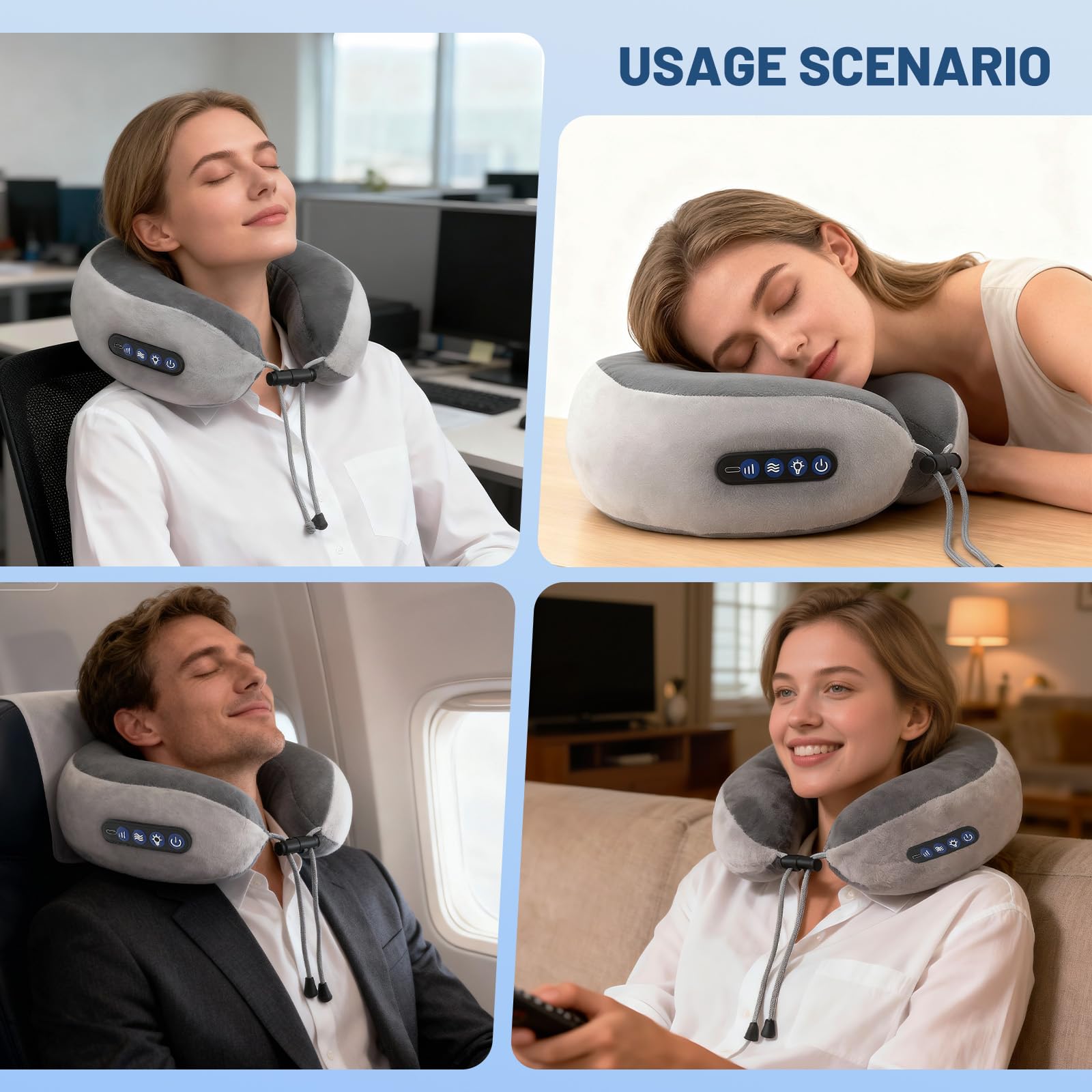 Massaggiatore elettrico per il collo, massaggiatore per il collo senza fili con funzione di impasto vibrazione, cuscino massaggiante portatile a forma di U per alleviare il dolore al collo per casa