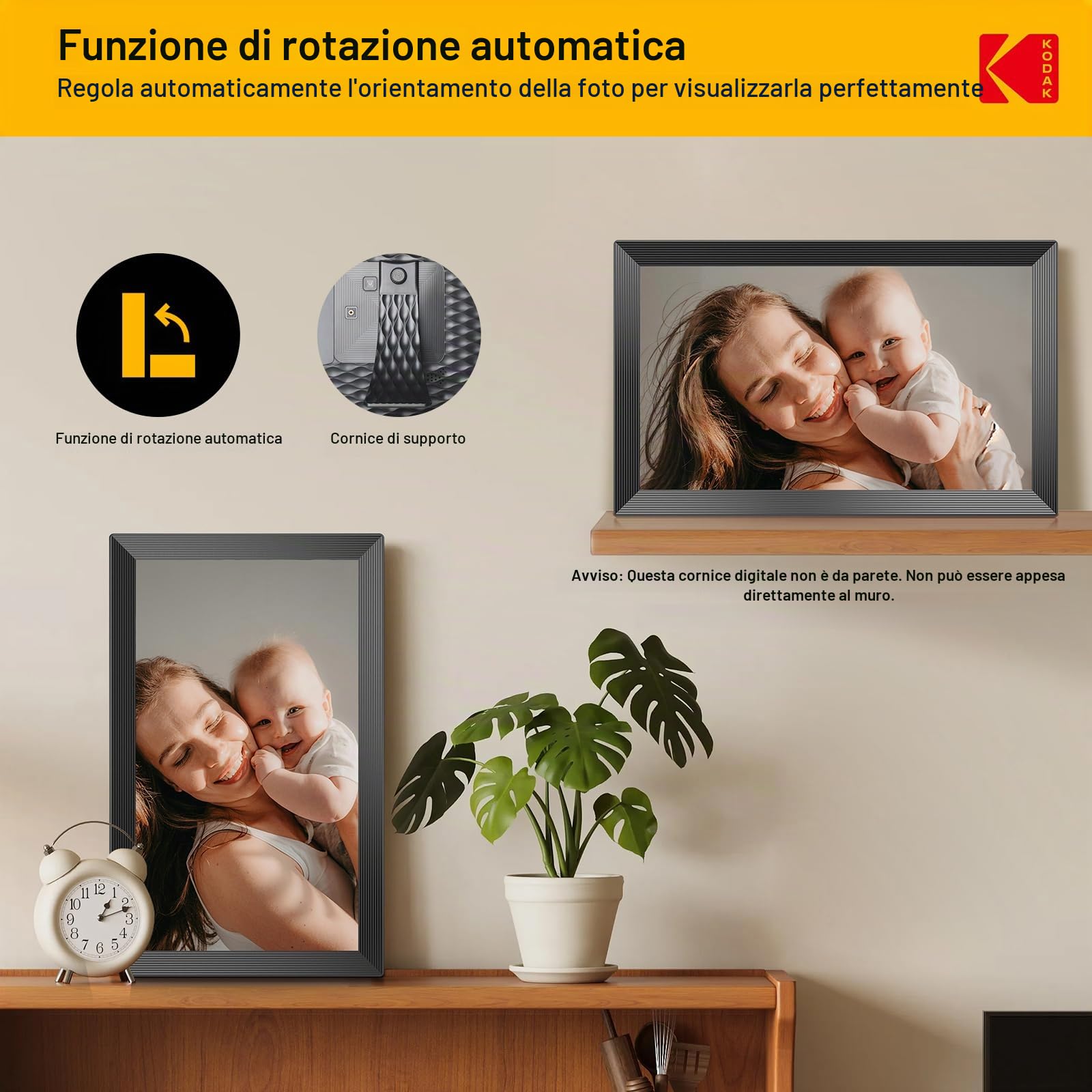 KODAK Cornice per foto digitale, 32 GB, 15,6 pollici, WiFi, 1920 x 1080 HD, IPS Touch Screen, rotazione automatica, condividi foto e video tramite app KODAK