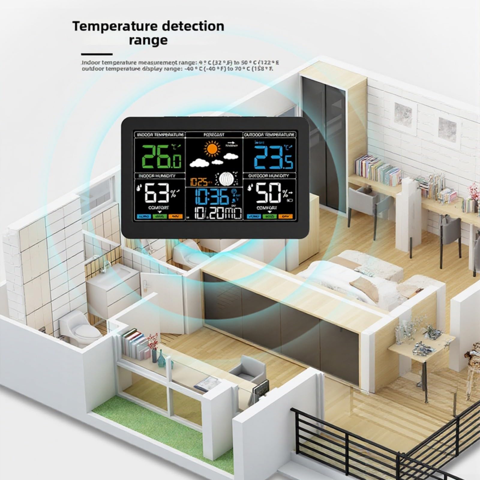 Stazione meteo digitale wireless, display LCD da 76 pollici, termometro igrometro per interni ed esterni, per uso domestico e ufficio