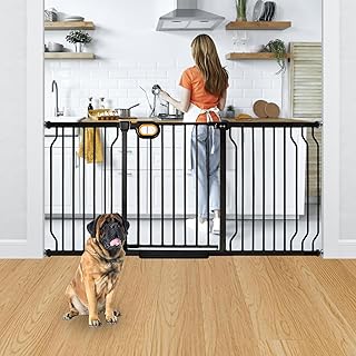 Stair Baby Gate 57-66 Inch, Extra Wide Safety Gate for Baby Pet Adjustable Dog Gates Indoor Extra Wide Gates Pressure Mounted for Baby Toddler Pet for House Stairway Doorway Black (30.5' Tall)