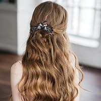 DRESSOOS Fekete Esküvői Hajfésű Strasszköves Virág Díszítéssel - Elegáns Kristály Hajtű Menyasszonyoknak, Alkalmi Frizurákhoz 4