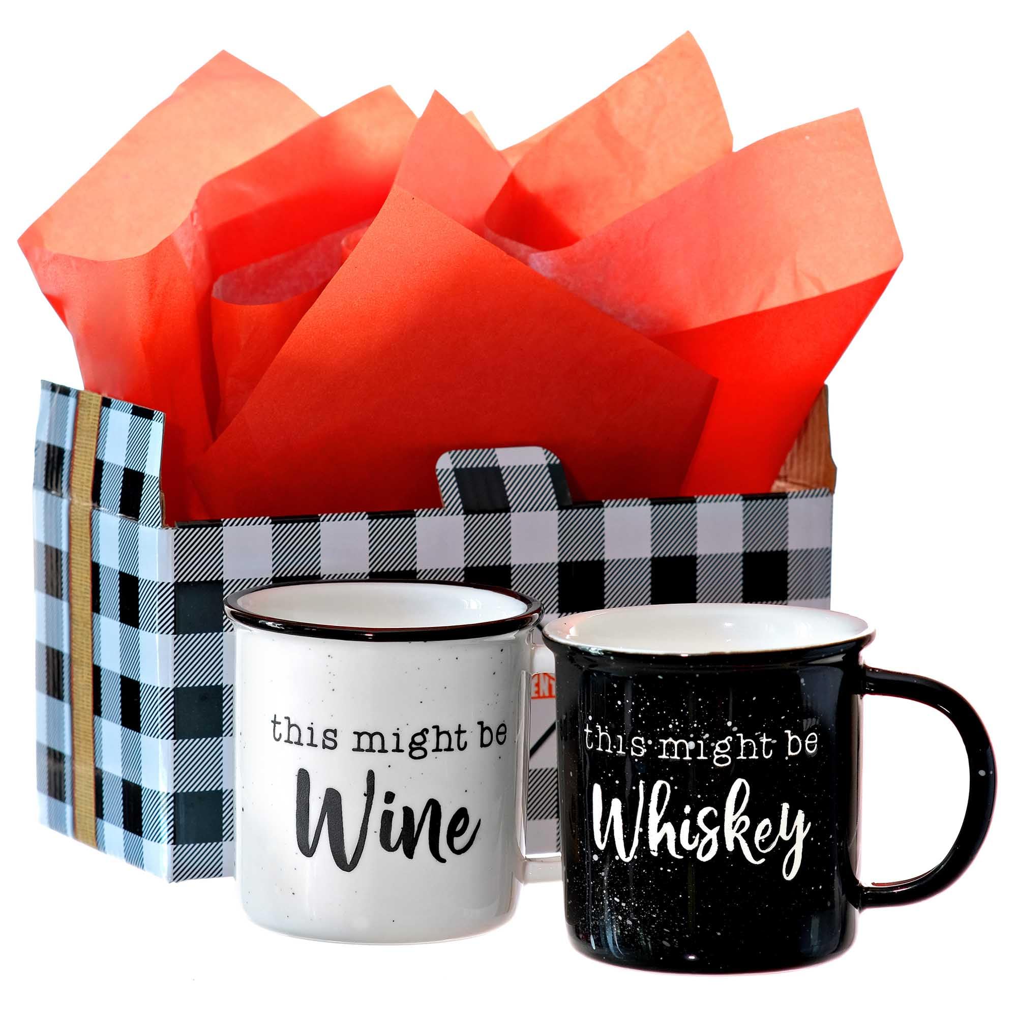 MAINEVENT This Might Be Whiskey This Might Be Wine Mugs Set of 2, Couples Coffee Mugs Set w/Quote, Funny Coffee Mug Set