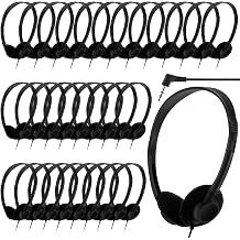 Yunsailing 30 Pack Bulk Over Ear Headphones Set On Ear Headsets Black Earphones with Adjustable Headband & 3.5mm Plug for Group Learning, Computer Lab, Library, Online Lesson and Testing