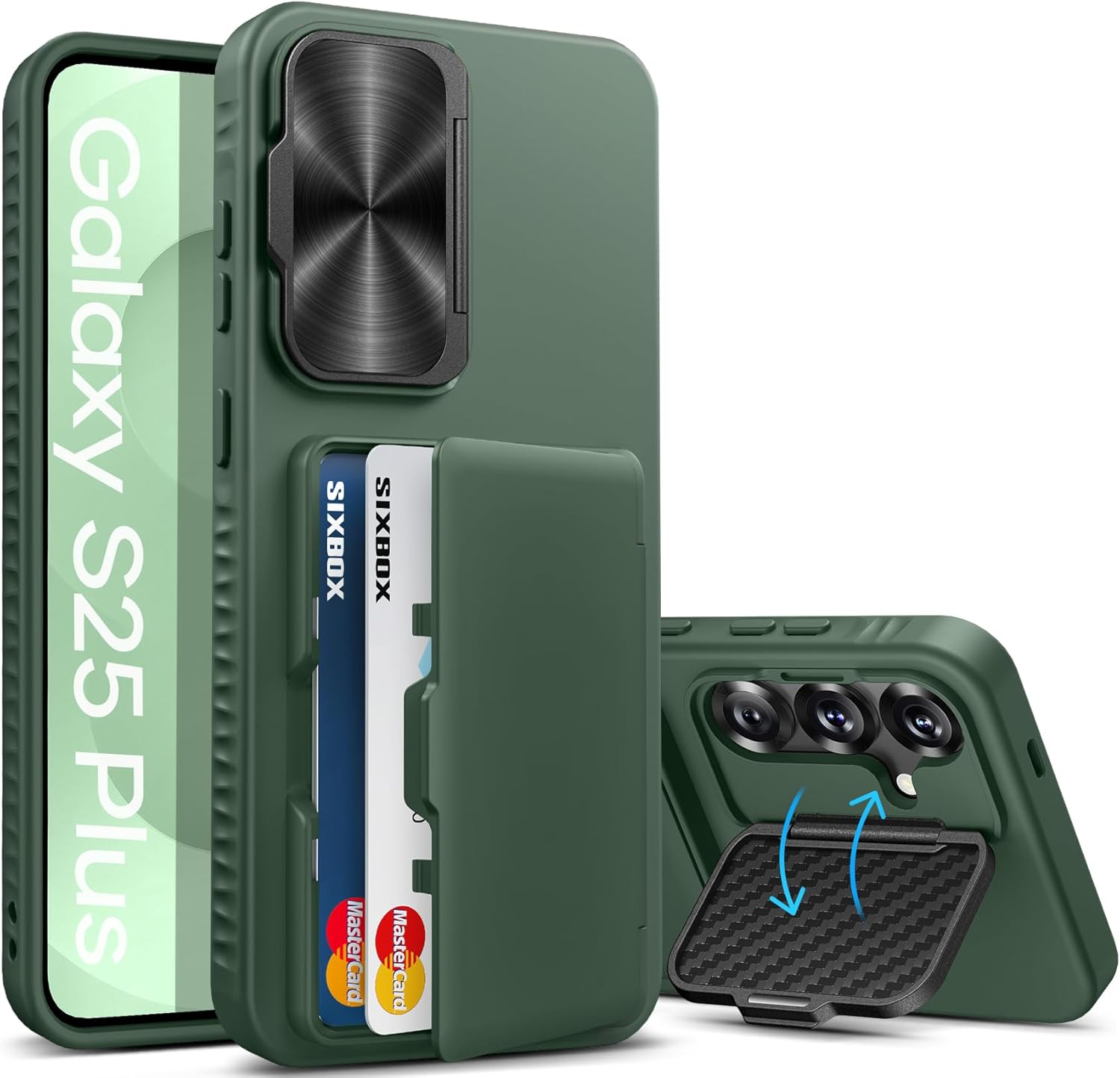 for Samsung Galaxy S25+ Plus Case Wallet, Built-in Stand & 2 Pack Screen Protector, Card Holder & Camera Cover, Full Body Protective Rugged Kickstand Phone Cover Case for S25+ Plus 2025, Green