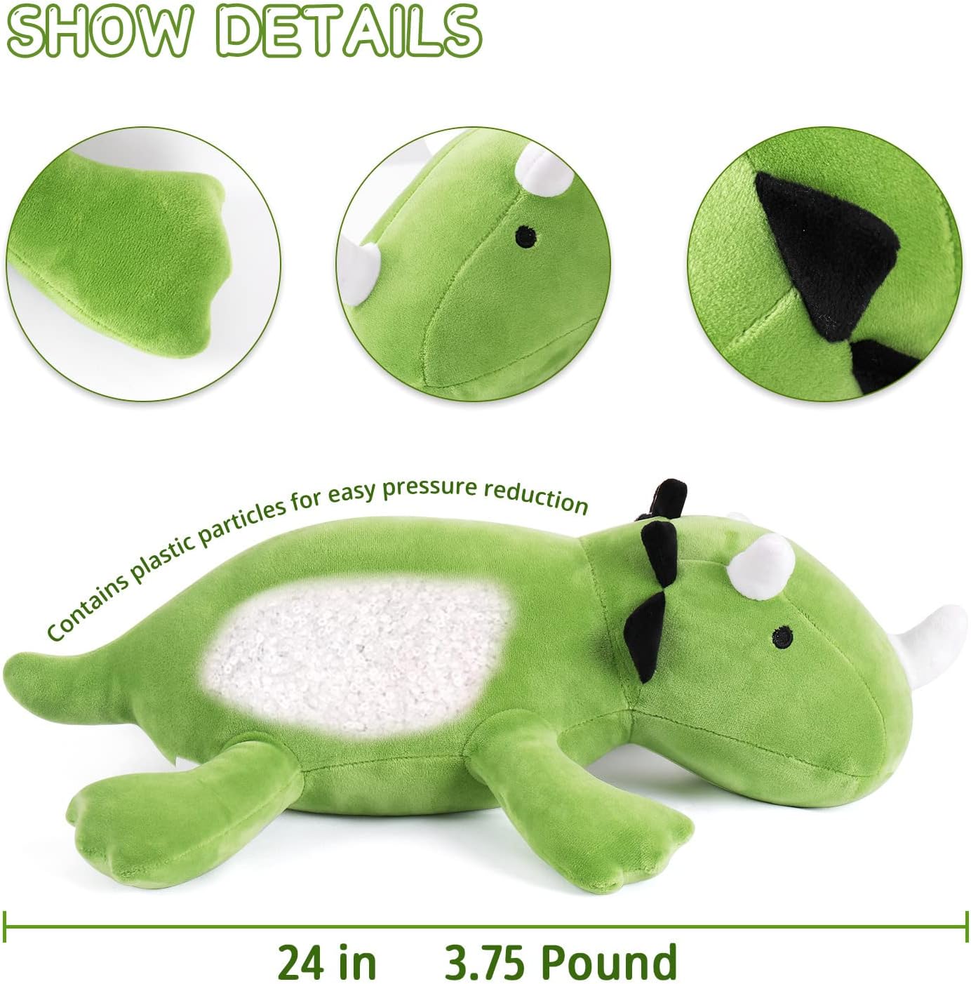 Weighted Dinosaur Plush, 24" 3.5 lbs Stuffed Weighted Plush Animal Dino Throws Pillow