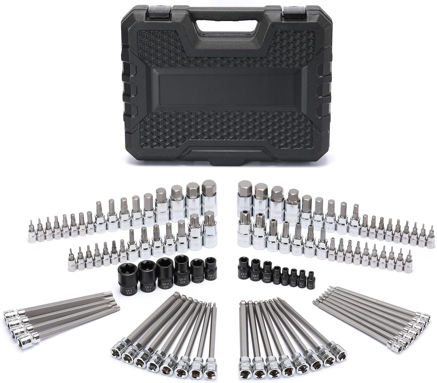 Mayouko 107-Piece Bit Socket Set, 1/4", 3/8" and 1/2" Drive, Torx/Hex/Ball End Hex, SAE/Metric, S2 Steel Bits
