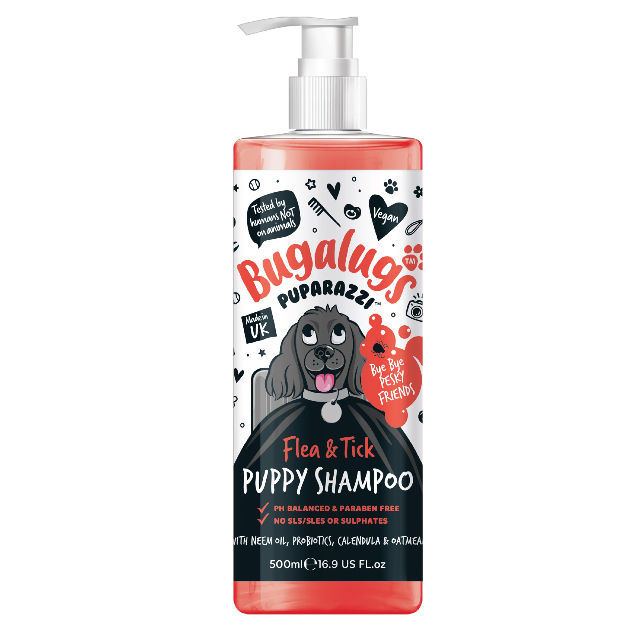 Flea and Tick Puppy Shampoo by Bugalugs, Works on Smelly Puppies & Dogs, Contains Neem Oil PH Balanced Vegan Used by Professional Groom
