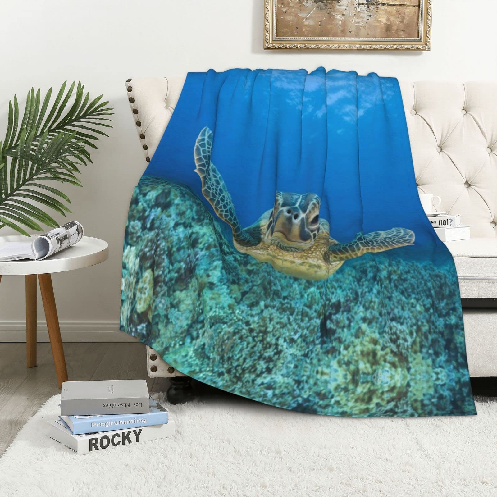 Couverture motif tortue de mer cadeau idéal en flanelle polaire chaude et légère pour lit et canapé