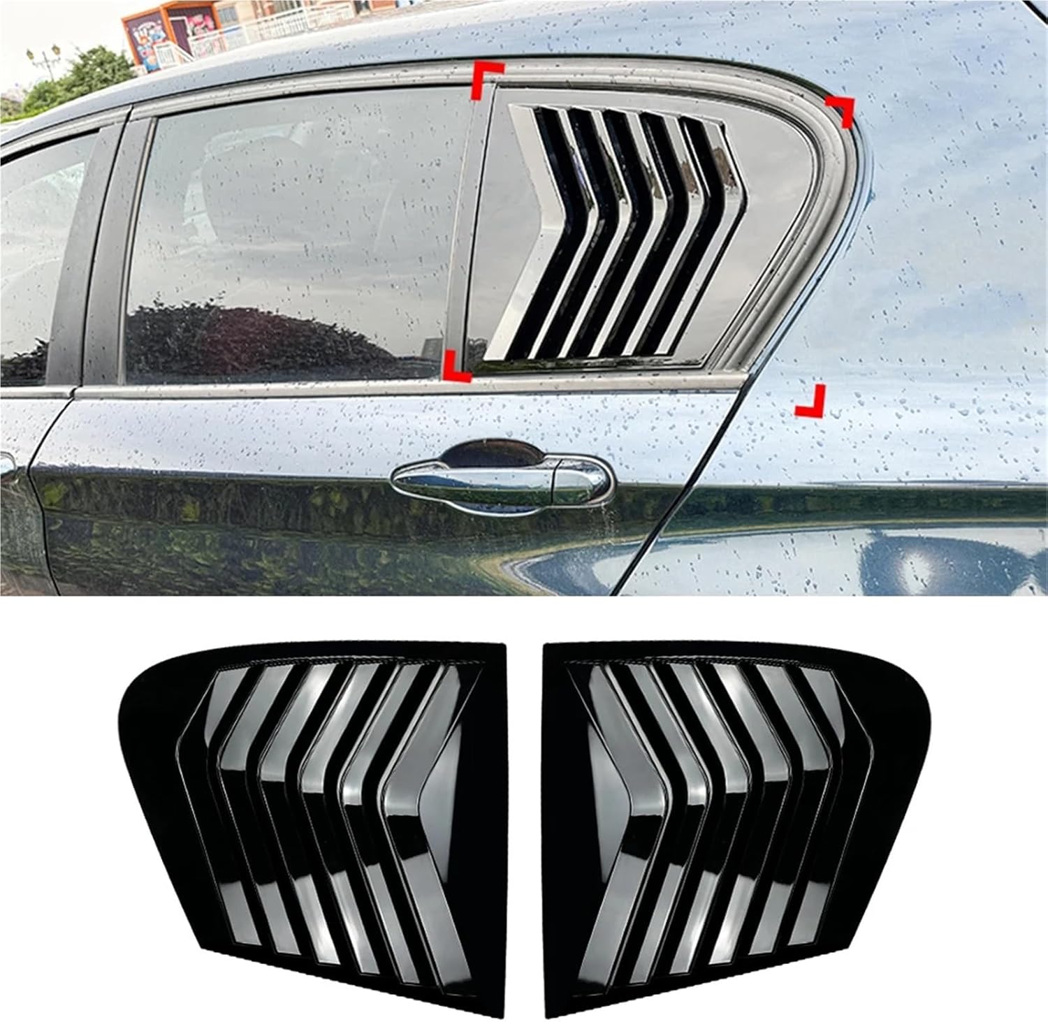 Compatible with BMW 1 Series F20 118i 120i 2011-2019 Car Rear Side Window Louver Air Vents Windshield Decoration Cover(Glossy Black)