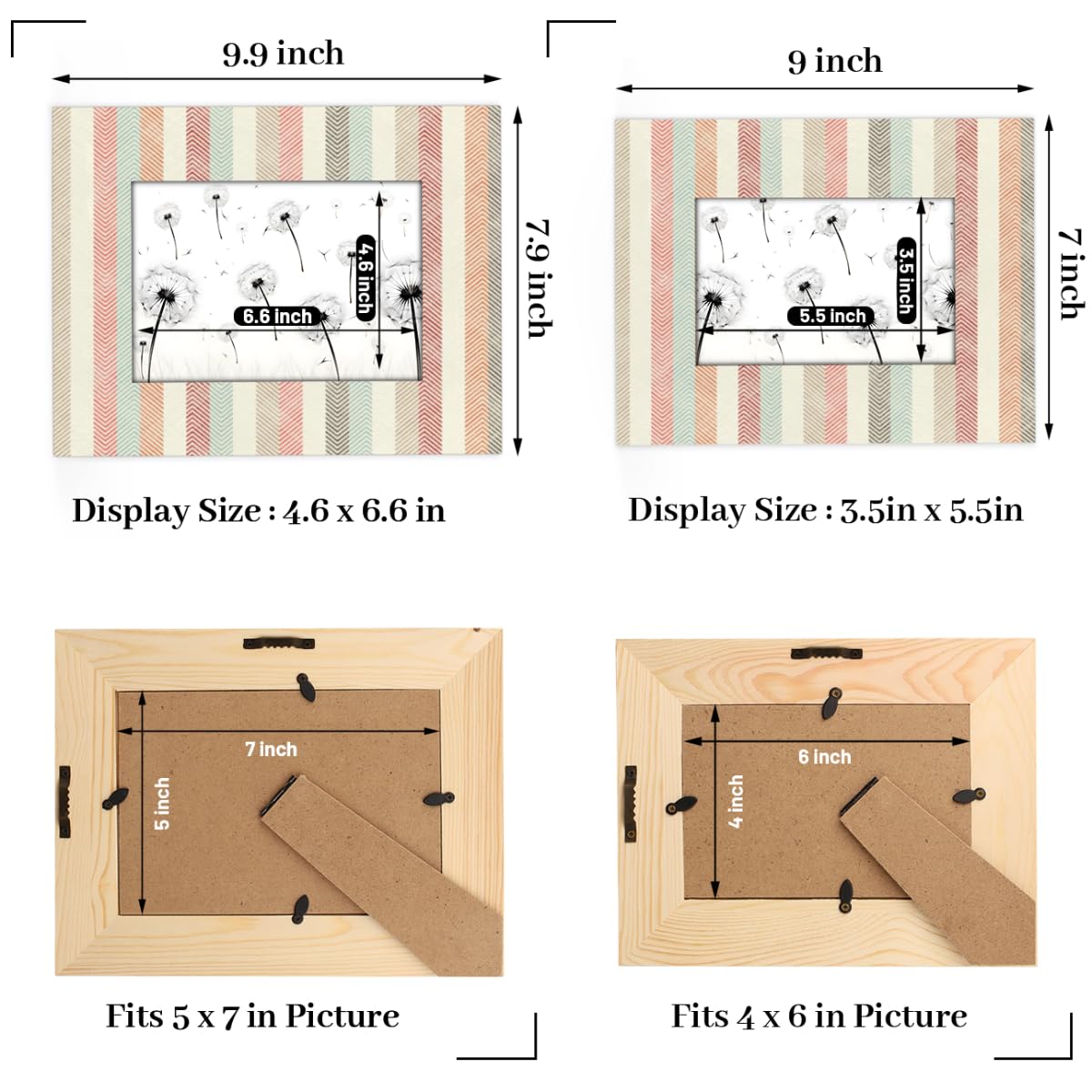 SEEKJOYS 4x6 Picture Frame Creative Stripe Wooden Picture Frames 4x6 Clear Display Stylish for Portraits ?Document?Pictures?Portraits Table Top or Wall Mount