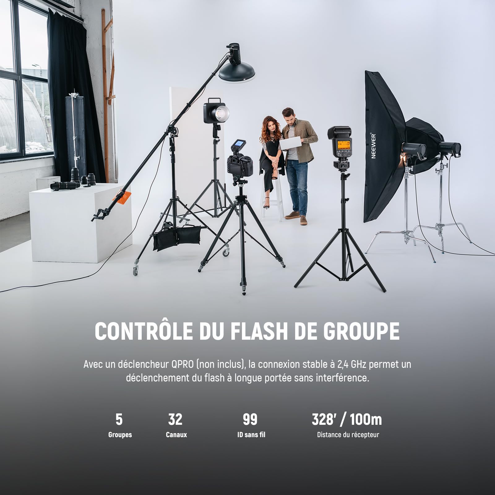 NEEWER Récepteur Flash sans Fil QR 2,4G pour Déclencheurs NEEWER QPRO-C/QPRO-N/QPRO-S, Contact Unique avec Port de Sync 2,5mm, Filetage 1/4", Compatible avec Godox Yongnuo NEEWER Vision4 S101 NW700