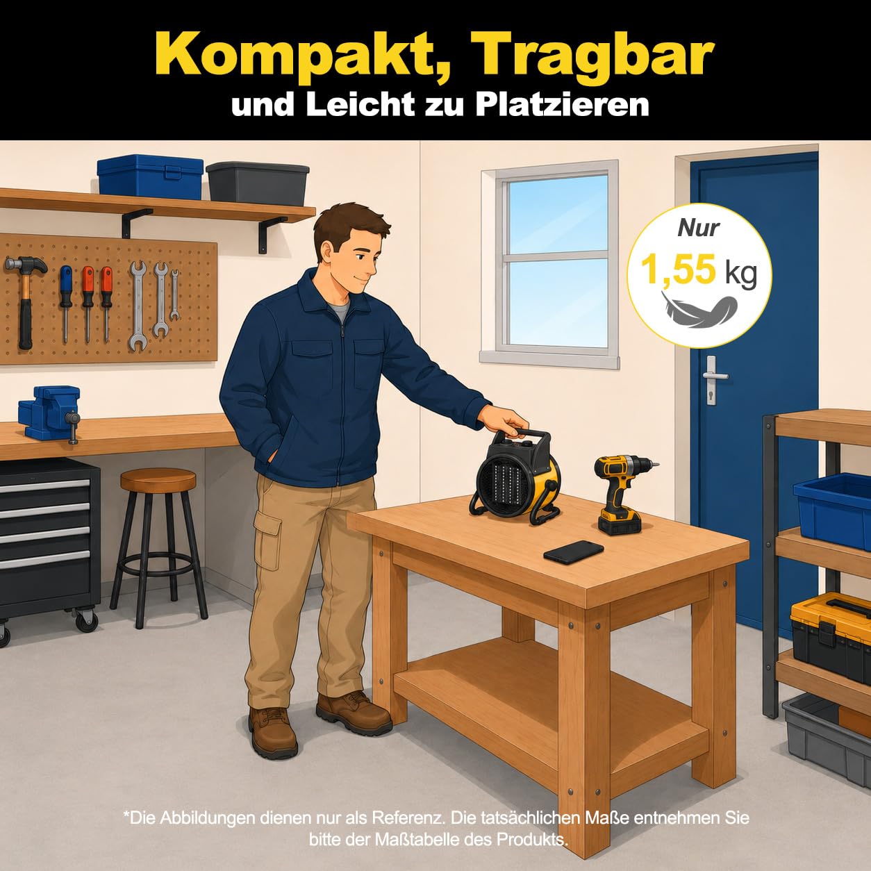Heizlüfter 2000 Watt Keramik mit Thermostat, 3 Heizstufen | Heizstrahler Elektro Bauheizer – Heizgerät ideal für Badezimmer, Hausgebrauch, Terrasse, Garage, Baustellen, Werkstatt