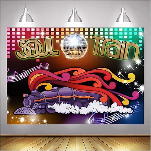 Miniatura 4 de XLL Tren del alma de los años 70 y 80, fondo de fotos con temática de neón brillante, 7 x 5 pies, canto, baile antiguo, discoteca, baile,