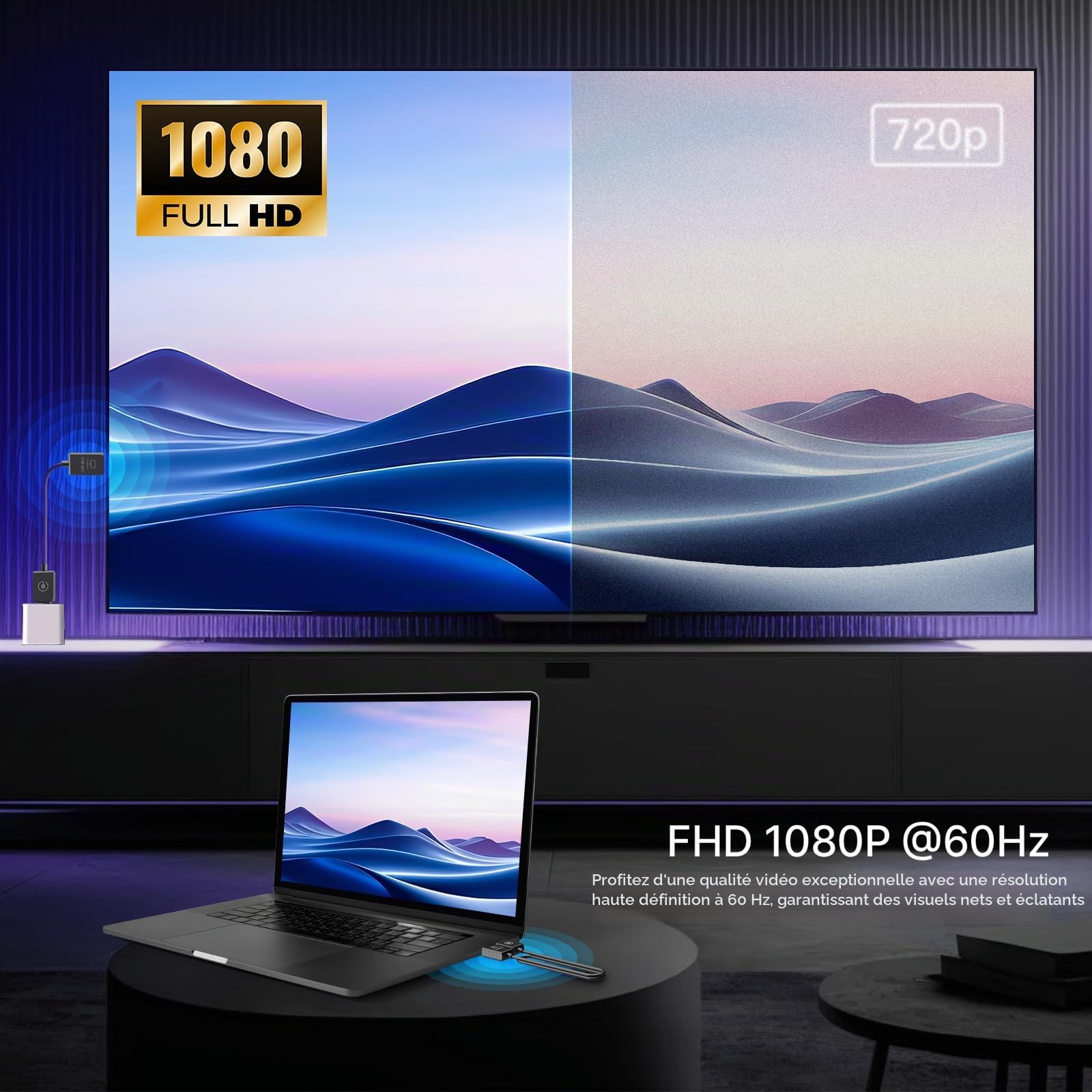 MINIX H1, 5G HDMI sans Fil avec Emetteur et Récepteur, Plug & Play, 1080P 165FT/50M HDMI Lecteur de Streaming Audio Vidéo, pour Laptop/PC/Camera vers HDTV/Projector/Monitor