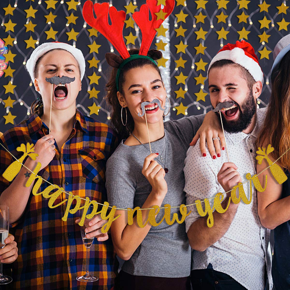 Silvester-Banner Mit Goldenen Glitzersternen – Partydekoration Für Neujahr & Feiertage